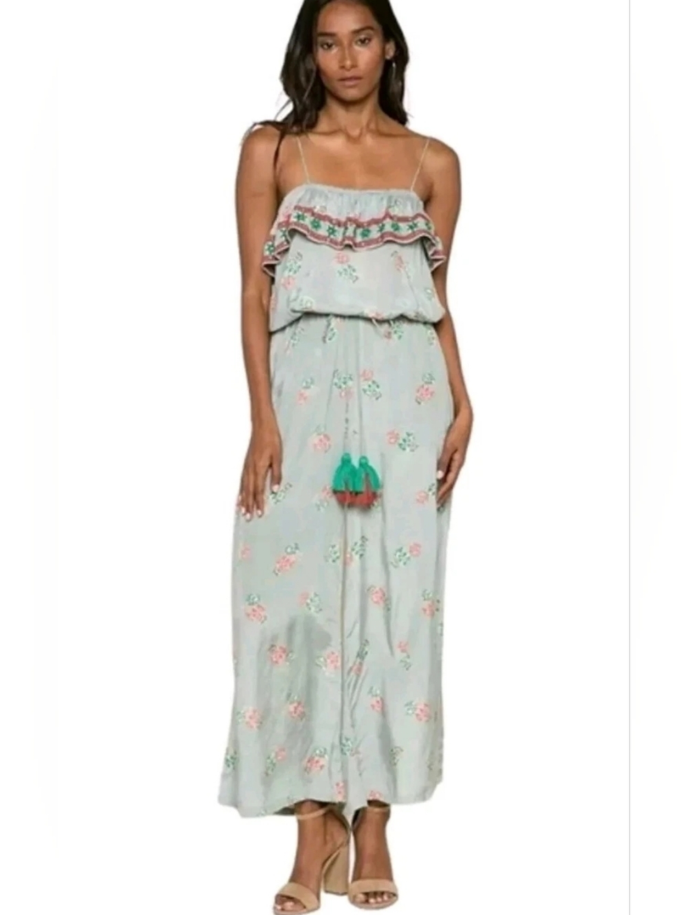 Raga Lodi Gardens Frill Top Floral Jumpsuit in Sage Green‎ Large
